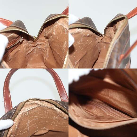 CELINE Macadam Canvas Hand Bag Pvc Leather Brown Gold - Picture 12 of 13